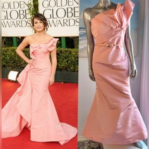 □$7,000 OSCAR DE LA RENTA BLUSH PINK SILK BIG BOW RUNWAY GOWN 14 XL